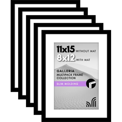 Lot de 5 cadres photo de 20,3 x 30,5 cm avec passe-partout ou cadre de 28 x 38 cm sans passe-partout - cadre photo mural avec vitre en plexiglas poli - noir (1/5)