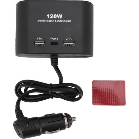USB C Car Charger Adapter 120W Dual Port Cigar Lighter Fast Phone Charging DC12 to 24V for Family Travel (1/5)