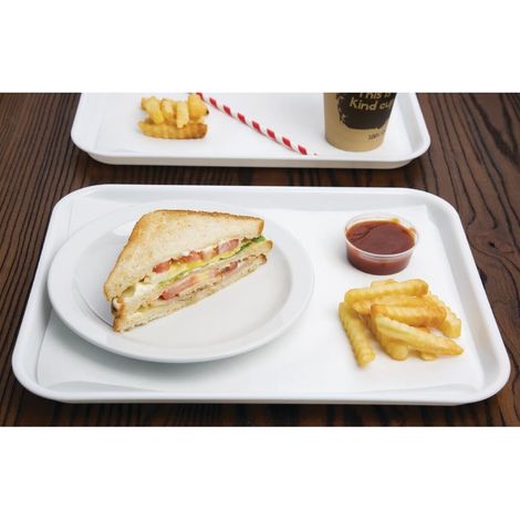 Plateau self service blanc, petite taille : 345 x 265 mm/ 13,5 x 10,5 pouces, polypropylène blanc, plateau de service rectangulaire en plastique pour restaurant, GF995 (1/2)