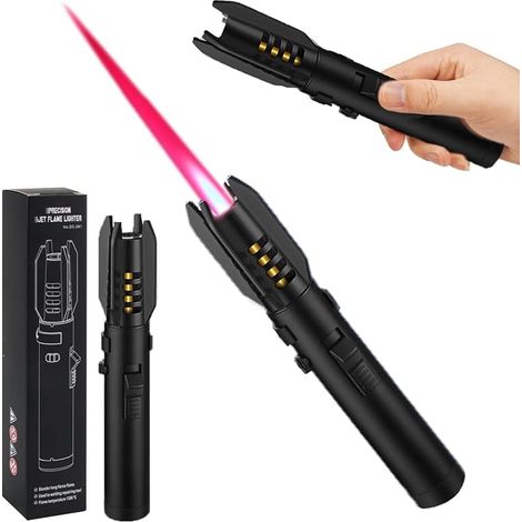 Windproof Lighter Blowtorch for Kitchen Gas Rechargeable Fireplace Lighter (Butane Free) (Black) (1/5)