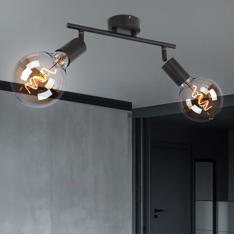 Deckenleuchte 2-Flammig Spotleuchte Strahler schwenkbar Deckenlampe Spotlampe schwarz, Metall, 2x LED Filament 7W 720Lm warmweiß, LxBxH 30x8x15,5 cm