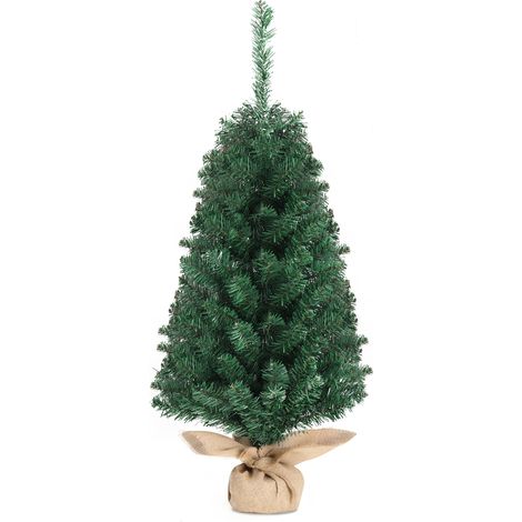 36 Zoll künstlicher Mini-Tischweihnachtsbaum mit Stoffbeutelsockel für Schlafzimmertisch Schreibtisch Veranda, kleiner Weihnachtsbaum mit 100 Zweigspitzen für Zuhause, Büro, Geschäft, Weihnachtsdeko, (1/5)
