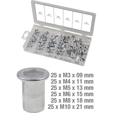 KS TOOLS Assortiment de rivets filetes aluminium, M3x9mm-M10x21mm, 150 pcs ( 970.0620 ) (1/7)