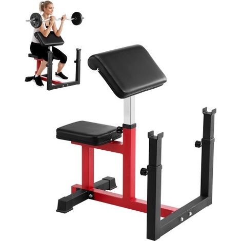 Banco de Pesas con Extensión de Piernas, Bancos de Entrenamiento de Fuerza, Carga Máxima 200 kg, para Gimnasio en Casa, Estación de Bíceps con Mancuernas y Barra Aislada, Negro+Rojo (1/5)