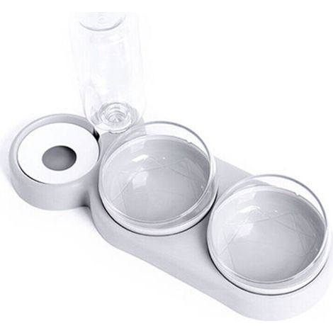 Set de gamelles pour chat , inclinable à 15° , double gamelle pour nourriture humide et sèche , avec bouteille d'eau automatique , pour chiens et chats de petite et moyenne taille,Gris (1/4)