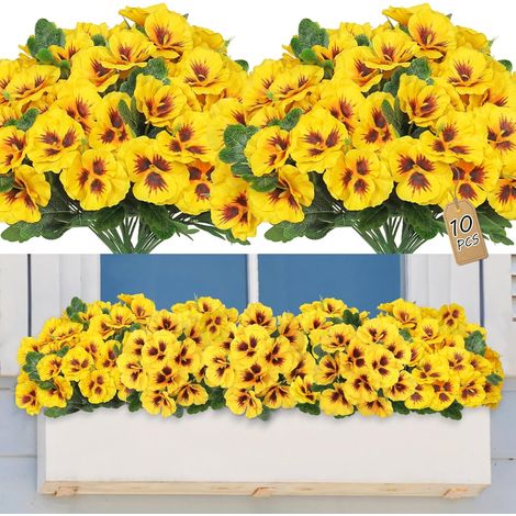 Decorazione Esterna con 10 Fiori Artificiali Gialli - Resistenti ai Raggi UV e alle Intemperie Per Giardino, Finestre, Plastica Premium (1/5)