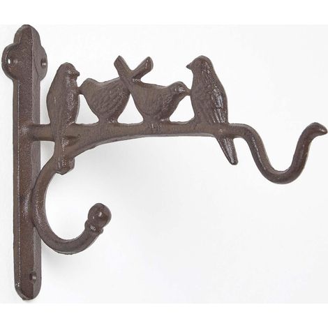 HOMESCAPES Cast Iron Hanging Basket Hook with Birds