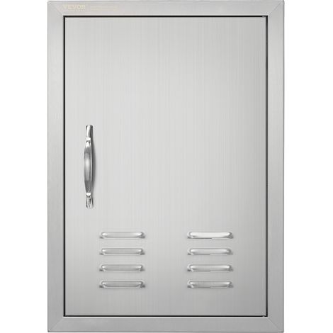 Porte d'Accès pour Barbecue, Simple Porte de Cuisine Extérieure 610 x 431 x 45 mm, Porte Encastrée en Inox, avec Poignées, Aérations et Crochets, pour Îlot de Barbecue, Station de Grillades (1/5)