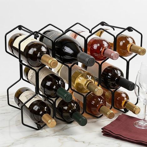 Wine Rack Bottles, Black Metal Wine Bottle Storage Rack, Detachable, Small 3 Tier Wine Rack for Table, Cabinet, Pantry