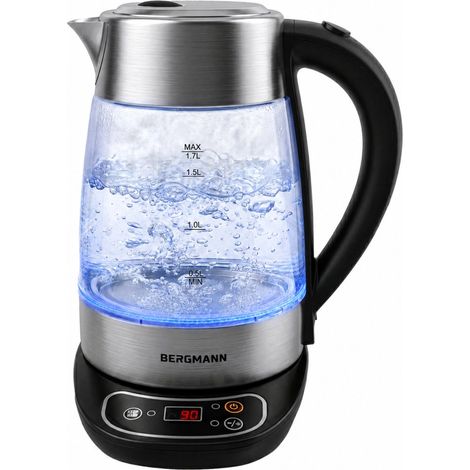 Bouilloire électrique en verre Bergmann FR004 1,7 L 2200 W, panneau de commande intégré à la base N
