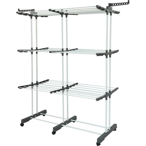 Séchoir à linge extensible étendoir multifonction 38M avec 3 niveaux barre télescopique Noir et Inox (1/5)