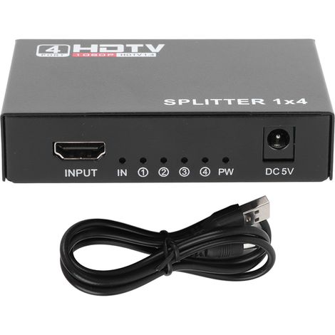 Séparateur Vidéo 1 Entrée 4 Sorties 1080P, Alimentation USB, Boîtier Alliage, pour PC de Bureau (1/5)