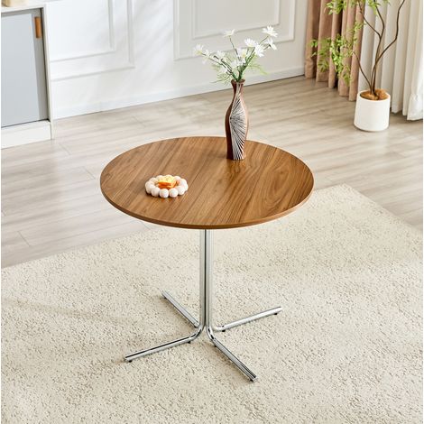 Table d'appoint ronde 85x85x76 cm en MDF noyer et métal argenté, gain de place pour salon FloraGrace (1/5)