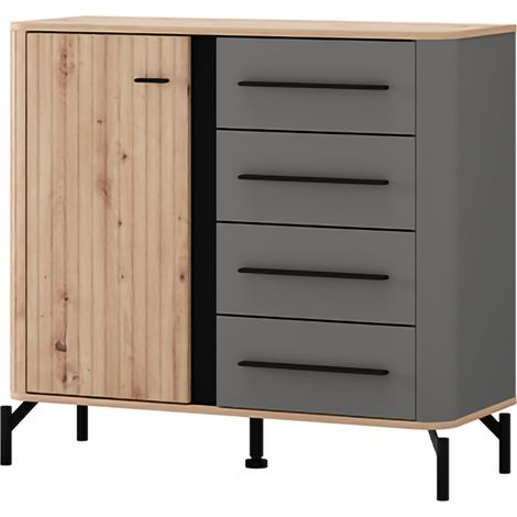Credenza Carmel, Anrichte 2 Fächer, 4 Schubladen, 1 Tür, 103x40x94h cm Eiche Braun Knoten
