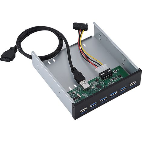 Hub USB à façade métallique avec 19 broches vers 4 ports USB 3.0 et 2 ports USB 2.0 (6 interfaces). (1/5)