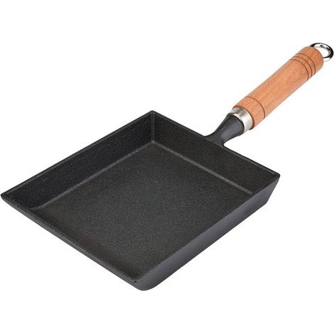 Poêle à tamagoyaki - poêle en fonte - manche en bois - avec bol - Compatible avec les plaques de cuisson à gaz, halogènes, vitrocéramiques et à induction (1/5)