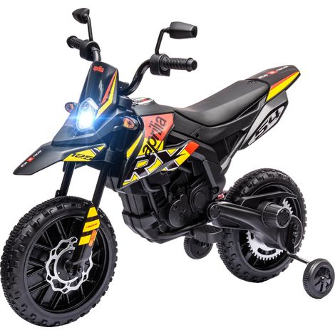 Kinder Elektro-Motorrad, 12V Kindermotorrad mit Musik, 6 km/h Kinderfahrzeug mit abnehmbar Trainingsrädern, 12 Zoll Kunststoffreifen, für 3-8 Jahre Kinder, max. 30 kg, Gelb