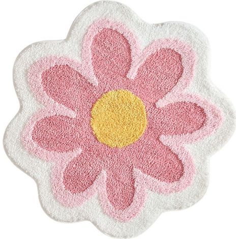 Weicher und flauschiger Mikrofaser-Badteppich, saugfähig und rutschfest, Blumenmuster, 40 cm x 40 cm (rosa) (1/5)
