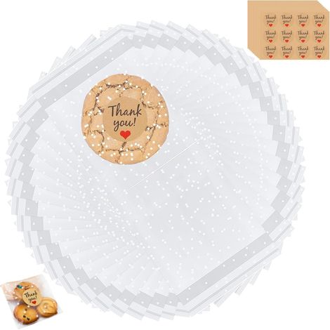 Sachets Autoadhésifs - Sachets Alimentaires en Polypropylène Orienté - Pour Biscuits Bonbons Bijoux - 110 Pièces Blanc à Motif Points (1/5)