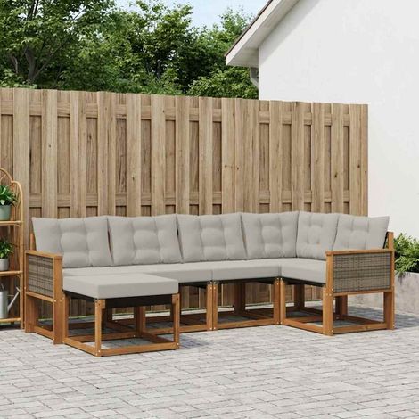 vidaXL Outdoor-Sofagarnitur mit Kissen 6 pcs Natürlich und Hellgrau (1/5)