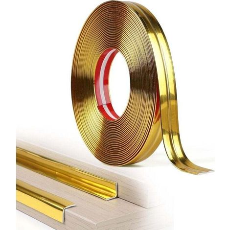 Cornice decorativa flessibile adesiva per pareti, 2 cm x 10 m, ideale per angoli di porte, finestre, battiscopa, soffitti, armadi e tavoli, effetto specchio oro lucido -Crezuo