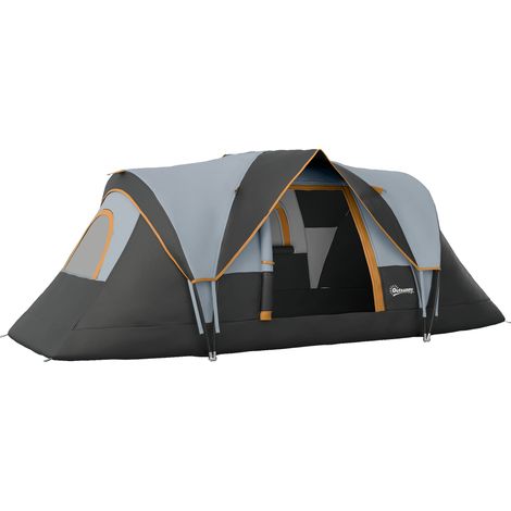 Tente familiale 5-6 personnes tunnel imperméable légère ventilée - grande entrée + 2 fenêtres gris clair