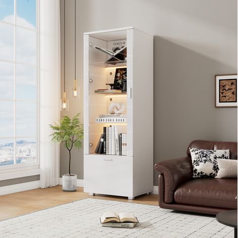 Vitrina LED 50x40x160 cm de tablero de partículas blanco, 3 estantes, para salón – MEUBLIV (1/5)