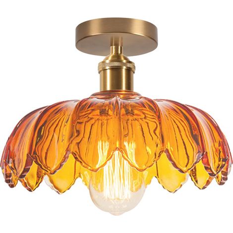 Plafonnier En Verre Lampe De Plafond En Cristal Plafonnier Rétro Lustre Moderne E27 Pour Couloir Cuisine Salle À Manger Marron (1/5)