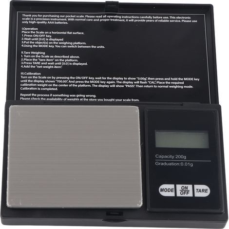 Digitale Taschenwaage (200 g x 0,01 g), tragbare Gramm-Schmuckwaage, Gold- und Silbermünzenwaage, Graswaage