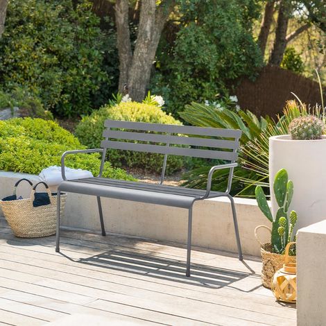 Hesperide – Banc de jardin graphite 114x56x79 cm – Acier traité époxy résistant aux intempéries – 2 places avec accoudoirs – Poids max 110 kg (1/7)
