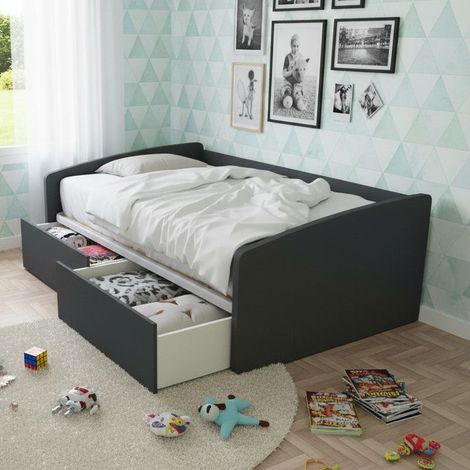 Divano letto singolo 120x190 con cassetti - Ideale per camerette - Basalto