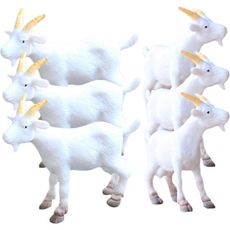 Lot de 6 figurines de chèvres factices, petites statues de chèvres, maquettes de chèvres pour loisirs créatifs, mini-décorations de bureau-5.00X5.00X4.50CM-White