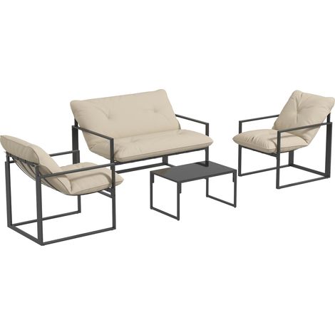 Ensemble salon de jardin 4 pièces 4 personnes avec canapé 2 places, 2 fauteuils et table basse, gris (1/5)
