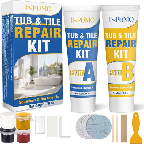 Kit Reparation Carrelage, Kit Réparation Receveur de Douche Résine pour Réparer Éclats, Bosses, Fissures, Trous et Rayures sur Porcelaine et Céramique (1/5)