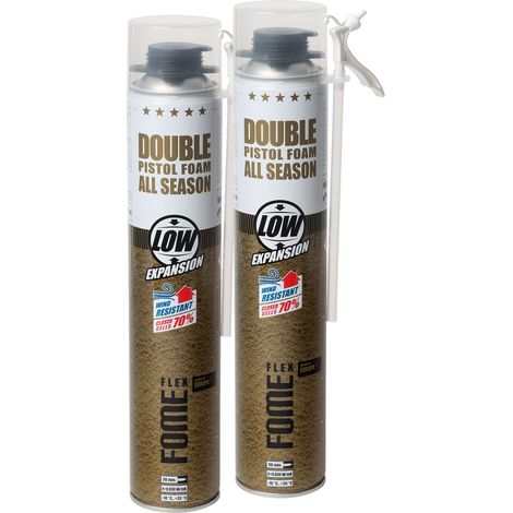 Mousse polyuréthane de montage FOME FLEX Double – pistolable, double adaptateur, faible expansion, isolation thermique – 750 ml – Lot de 2 pièces (1/5)