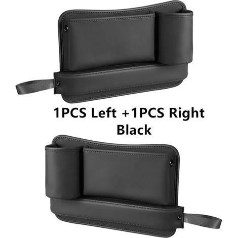 (noir gauche droite) Organisateur d'espace entre les sièges de voiture en cuir PU, boîte de rangement latérale pour console centrale avec porte-gobelet et boîte de rangement pour téléphones portables (1/5)