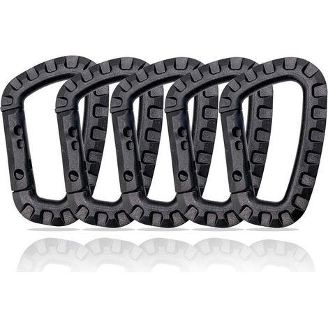 Mousquetons en Plastique – Lot de 5 – Mousqueton Tactique Militaire Noir avec Fermeture à Ressort – Mousqueton Robuste en Forme de D pour Sac à Dos, C (1/4)
