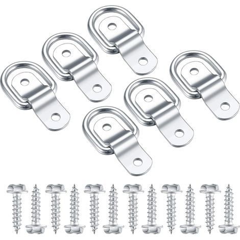 D-Ring-Spanngurt, Edelstahl-Befestigungshaken, Befestigungsring für Befestigungsring, Spanngurt, 6 Stück und 12 Schrauben für Autoanhänger, Holzhängematte, Camping (1/5)