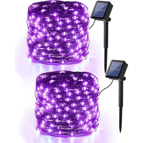 Lot de 2 Paquets Halloween Guirlande Lumineuse Solaire, 12M 100 LED Guirlande Fil de Cuivre Solaire Extérieur Violet Étanche 8 Modes Lumière Solaire Décoration pour Terrasse Arbres Horreur Fête (1/5)