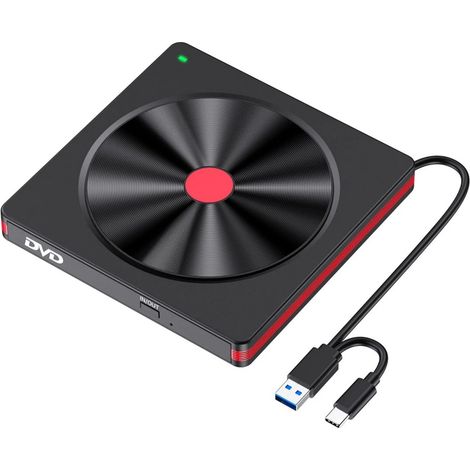 Graveur DVD externe USB 3.0 Type-C 2 en 1 ultra-mince et portable, compatible avec les ordinateurs portables, PC et Mac. (1/5)
