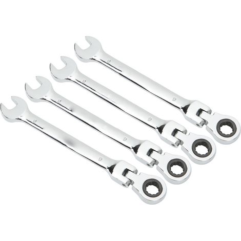 4-teiliges Set metrischer Ratschenschlüssel mit drehbarem Kopf, Doppelend-Kombinationsschlüssel, arbeitssparend, flexibles Vielzahn-Ratschenwerkzeug, metrisch, 9 mm / 0,4 Zoll (1/5)