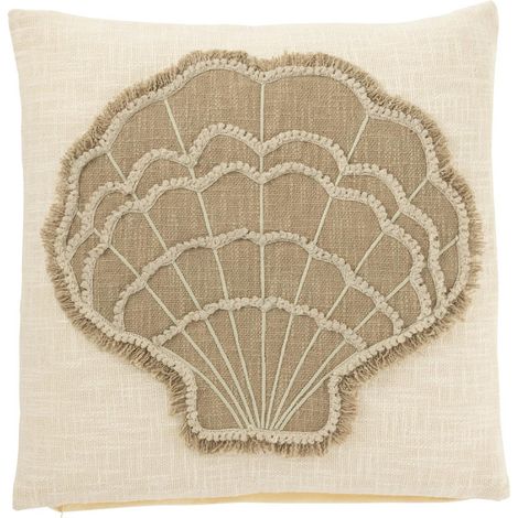 Coussin Déco en Coton "Coquillage" 50x50cm Blanc (1/4)