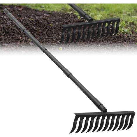 Metal Leaf Rake, Heavy Duty Bow Rake with 60 Inch Adjustable Handle, Suitable for Loosening Soil, Collecting Dead Branches, Fallen Leaves, Pebbles and Poops (1/5)