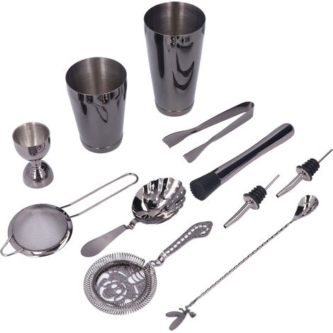 11-teiliges Cocktailshaker-Set aus Edelstahl, Barzubehör, Mixer für Hausdrinks, Schwarz (1/5)