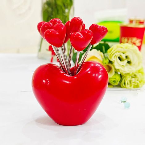 10 fourchettes à fruits cœur rouge, ensemble de fourchettes à gâteau en acier inoxydable, idéal pour les collations à la maison, les fêtes, les mariages, la Saint-Valentin et les cadeaux de la Fête de (1/5)