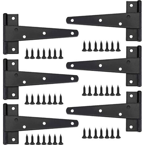 Charniere Porte Lourde 6pcs, Charniere Porte 6 Pouces, Charnire en T Noires, Charniere Plate Inox Charnires de Portes en Fer Charnires Robustes pour Portes, Fentres, Abris de Jardin