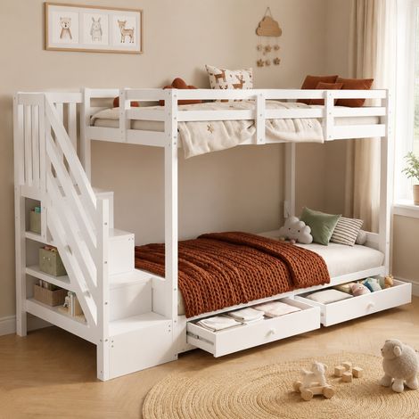 Letto a soppalco 90x200 cm in legno bianco salvaspazio, senza materasso – MEUBLIV (1/5)