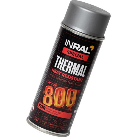 Pintura alta temperatura INRAL Thermal 800 °C – esmalte de silicona RAL9006 aluminio mate, secado rápido, protección para estufas y radiadores – 400 ml