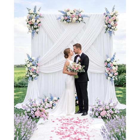 3 x 3m Rideau de Fond de Mariage, Blanc Froid Polyester Toile de Fond (1/5)