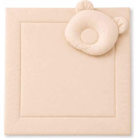 Juego de ropa de cama para bebé con relleno, edredón y almohada con forma de osito de peluche - juego de 2 piezas - beige (1/5)